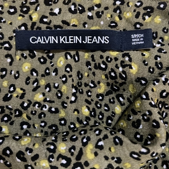 Calvin Klein Jeans Olive Green Leopard Print Mini Dress Size S Fairy Boho Casual - Picture 11 of 13